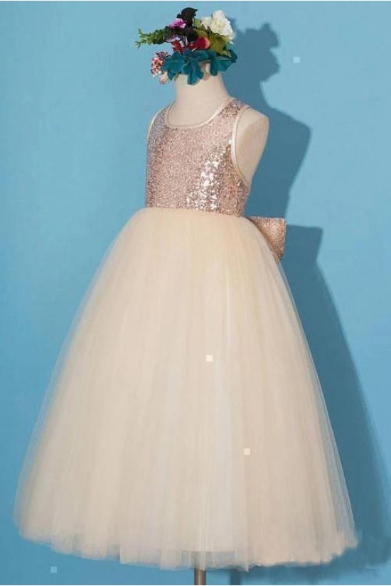 Sequins and Tulle Floor Length Flower Girl Dresses 905023