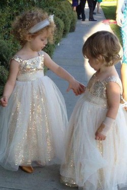 Cute Floor Length Sequins and Tulle Flower Girl Dresses 905026
