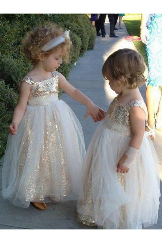 Cute Floor Length Sequins and Tulle Flower Girl Dresses 905026