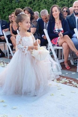 Cute Lace and Tulle Flower Girl Dresses with Sleeves 905027