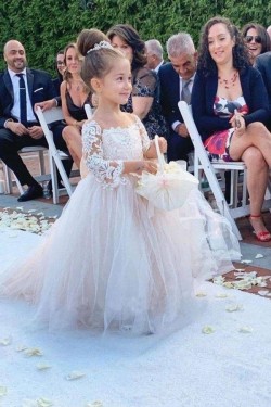 Cute Lace and Tulle Flower Girl Dresses with Sleeves 905027