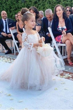 Cute Lace and Tulle Flower Girl Dresses with Sleeves 905027