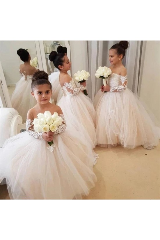 Cute Lace and Tulle Flower Girl Dresses with Sleeves 905027