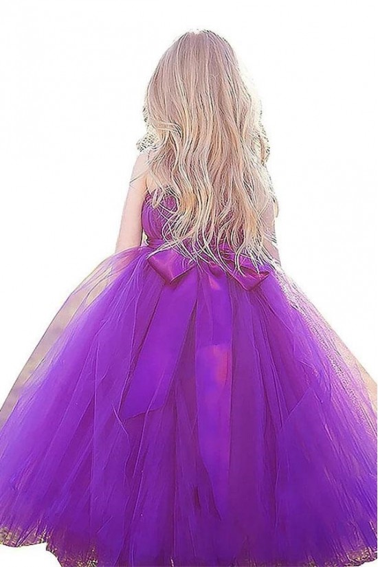 Cute Floor Length Purple Tulle Flower Girl Dresses 905030