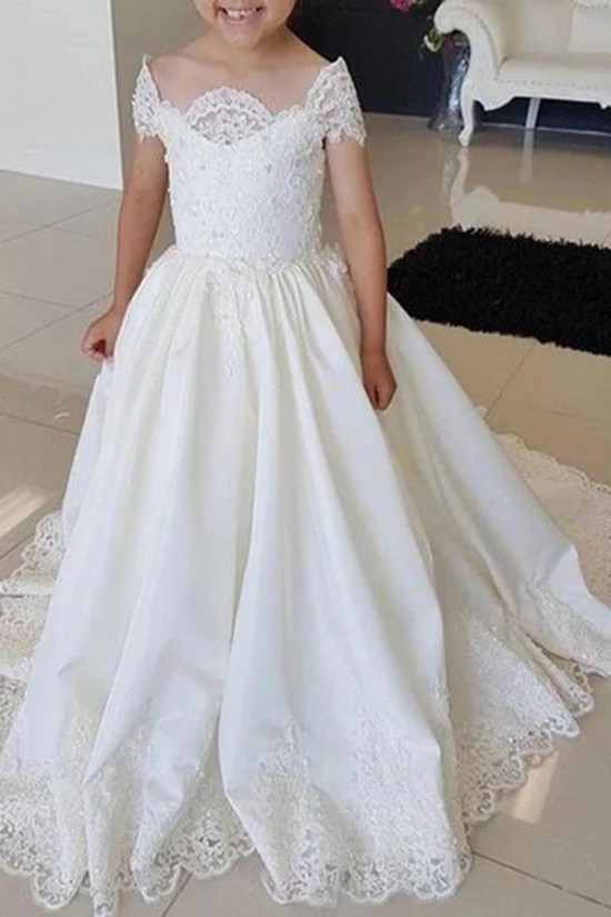 Cute Floor Length Lace Flower Girl Dresses 905031