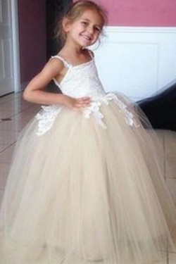 Lace and Tulle Floor Length Flower Girl Dresses 905036