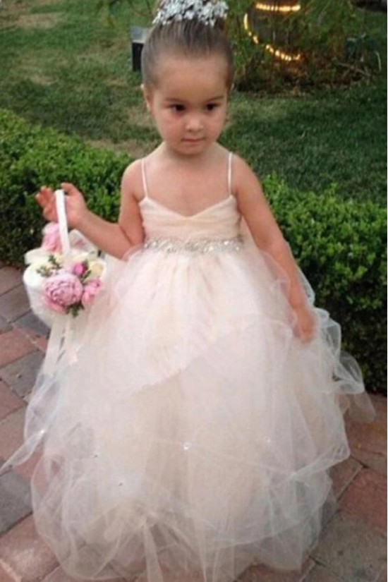 Cute Beaded Tulle Flower Girl Dresses 905038