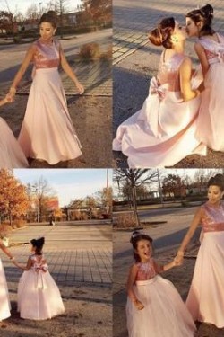 Cute Pink Floor Length Flower Girl Dresses 905039