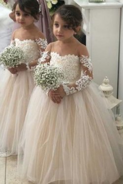 Lace and Tulle Long Sleeves Flower Girl Dresses 905042