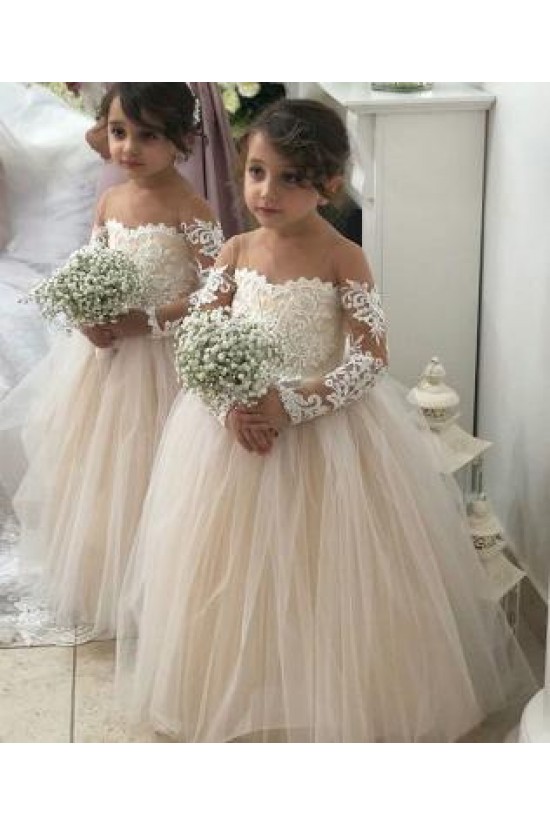 Lace and Tulle Long Sleeves Flower Girl Dresses 905042