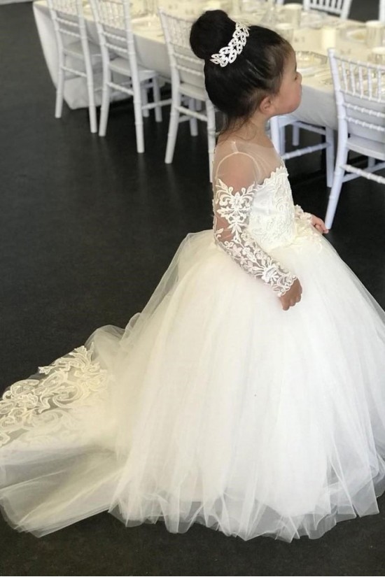 Lace and Tulle Long Sleeves Flower Girl Dresses 905047