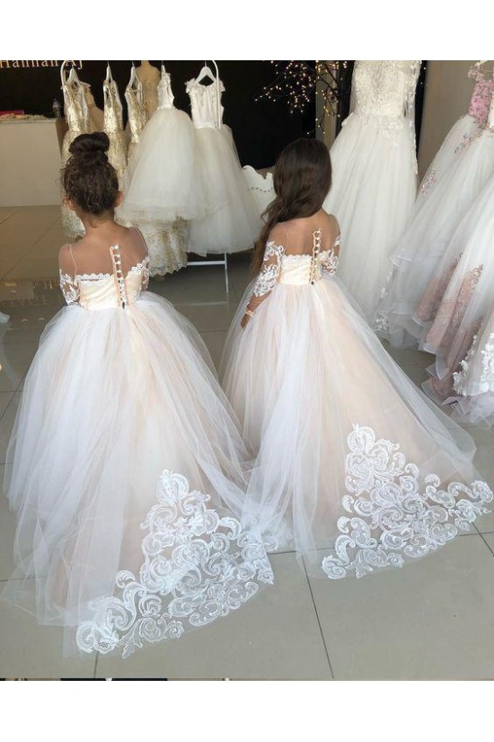Lace and Tulle Long Sleeves Flower Girl Dresses 905047