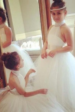 Halter Tulle Floor Length Flower Girl Dresses 905050