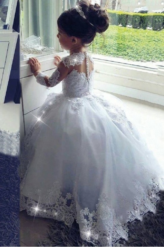 Long Sleeves Lace Flower Girl Dresses 905052