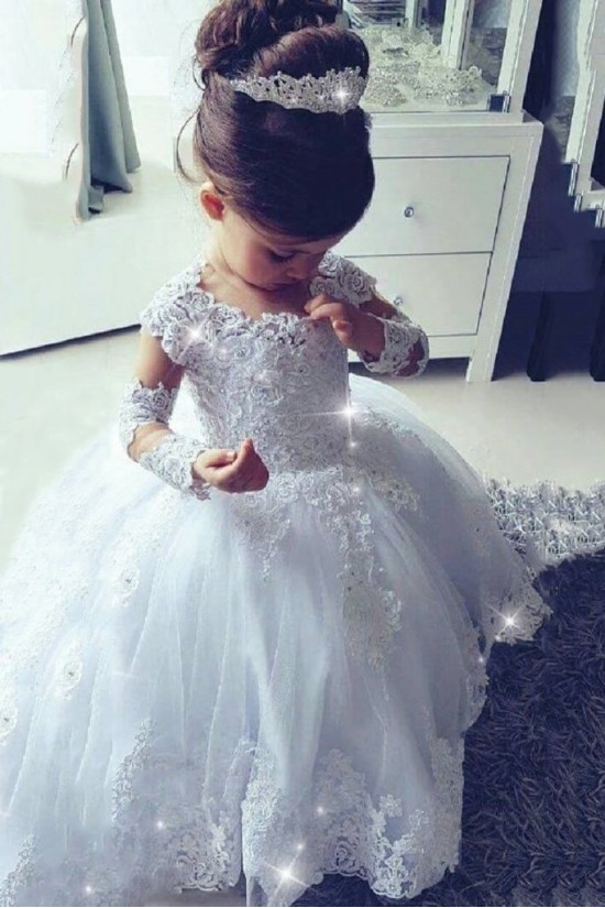 Long Sleeves Lace Flower Girl Dresses 905052