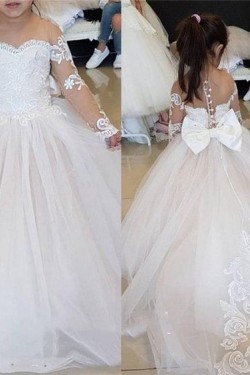 Long Sleeves Lace and Tulle Flower Girl Dresses 905056