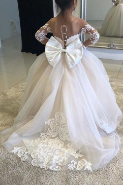 Long Sleeves Lace and Tulle Flower Girl Dresses 905056