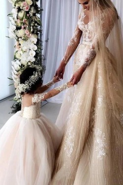 Long Sleeves Lace and Tulle Flower Girl Dresses 905057