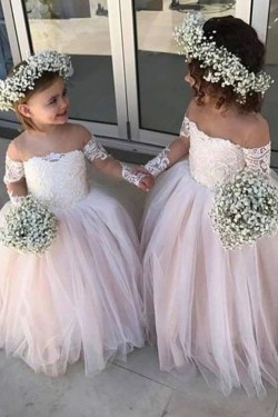 Long Sleeves Lace and Tulle Flower Girl Dresses 905057