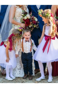 Lace and Tulle Knee Length Flower Girl Dresses 905058