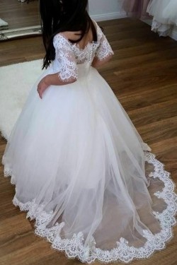 Lace and Tulle Floor Length Flower Girl Dresses 905060