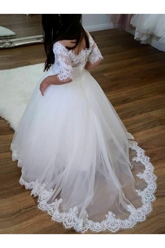 Lace and Tulle Floor Length Flower Girl Dresses 905060