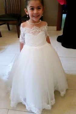 Lace and Tulle Floor Length Flower Girl Dresses 905060