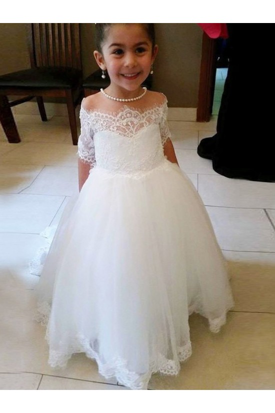 Lace and Tulle Floor Length Flower Girl Dresses 905060