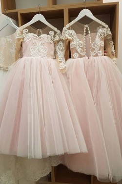 Lace and Tulle Floor Length Flower Girl Dresses 905061