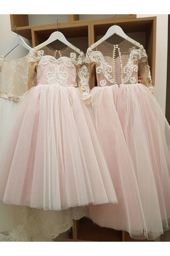 Lace and Tulle Floor Length Flower Girl Dresses 905061
