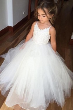 Lace and Tulle Floor Length Flower Girl Dresses 905067