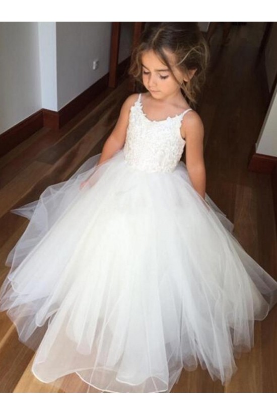 Lace and Tulle Floor Length Flower Girl Dresses 905067