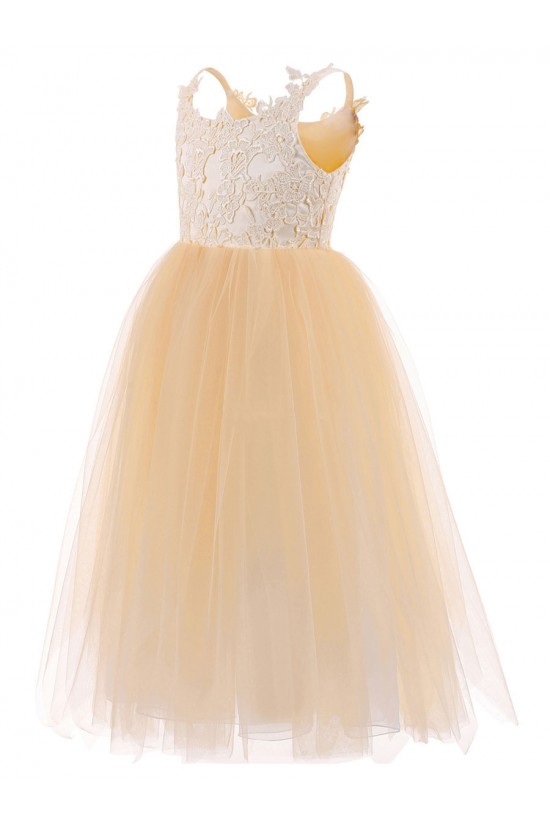 Lace and Tulle Floor Length Flower Girl Dresses 905067