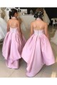Lace and Satin Pink Halter High Low Flower Girl Dresses 905069