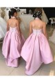 Lace and Satin Pink Halter High Low Flower Girl Dresses 905069