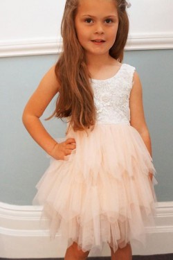 Short Lace and Tulle Knee Length Flower Girl Dresses 905071