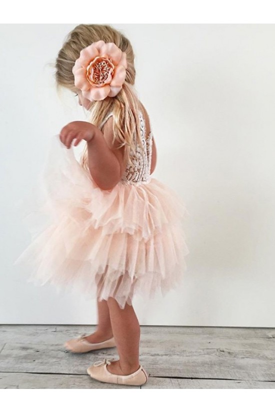Short Lace and Tulle Knee Length Flower Girl Dresses 905071