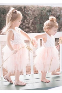 Short Lace and Tulle Knee Length Flower Girl Dresses 905071
