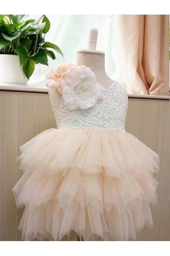 Short Lace and Tulle Knee Length Flower Girl Dresses 905071