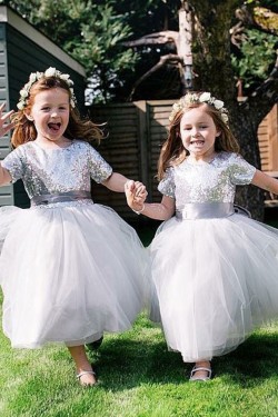 Ankle-Length Sequins and Tulle Flower Girl Dresses 905072