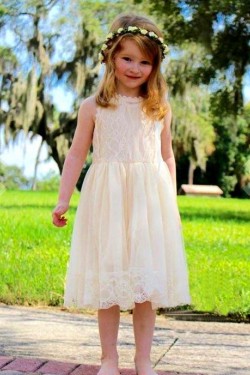 Knee Length Lace Flower Girl Dresses 905075