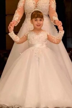 Lace and Tulle Long Sleeves Flower Girl Dresses 905080
