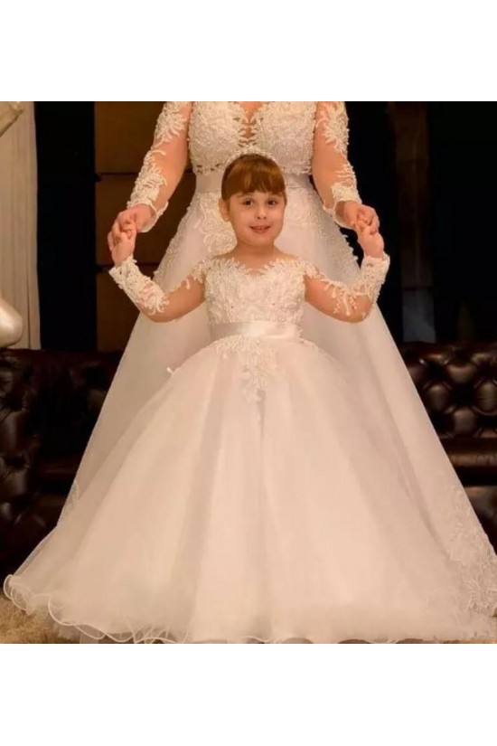 Lace and Tulle Long Sleeves Flower Girl Dresses 905080 Lace and Tulle Long Sleeves Flower Girl Dresses 905080