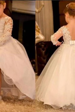 Lace and Tulle Long Sleeves Flower Girl Dresses 905080