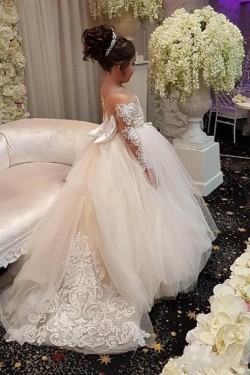 Lace and Tulle Long Sleeves Flower Girl Dresses 905081