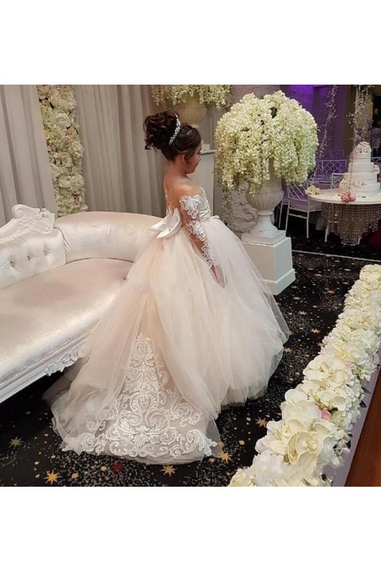 Lace and Tulle Long Sleeves Flower Girl Dresses 905081 Lace and Tulle Long Sleeves Flower Girl Dresses 905081