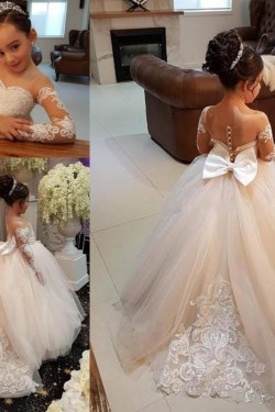 Lace and Tulle Long Sleeves Flower Girl Dresses 905081