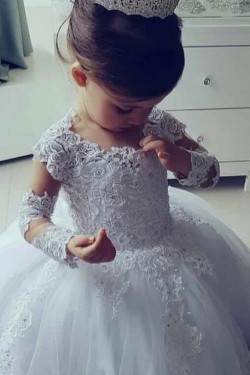 Lace and Tulle Long Sleeves Flower Girl Dresses 905084