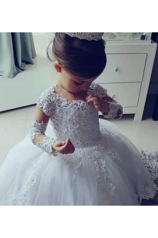 Lace and Tulle Long Sleeves Flower Girl Dresses 905084
