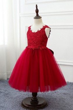 Lace and Tulle Red Flower Girl Dresses 905087